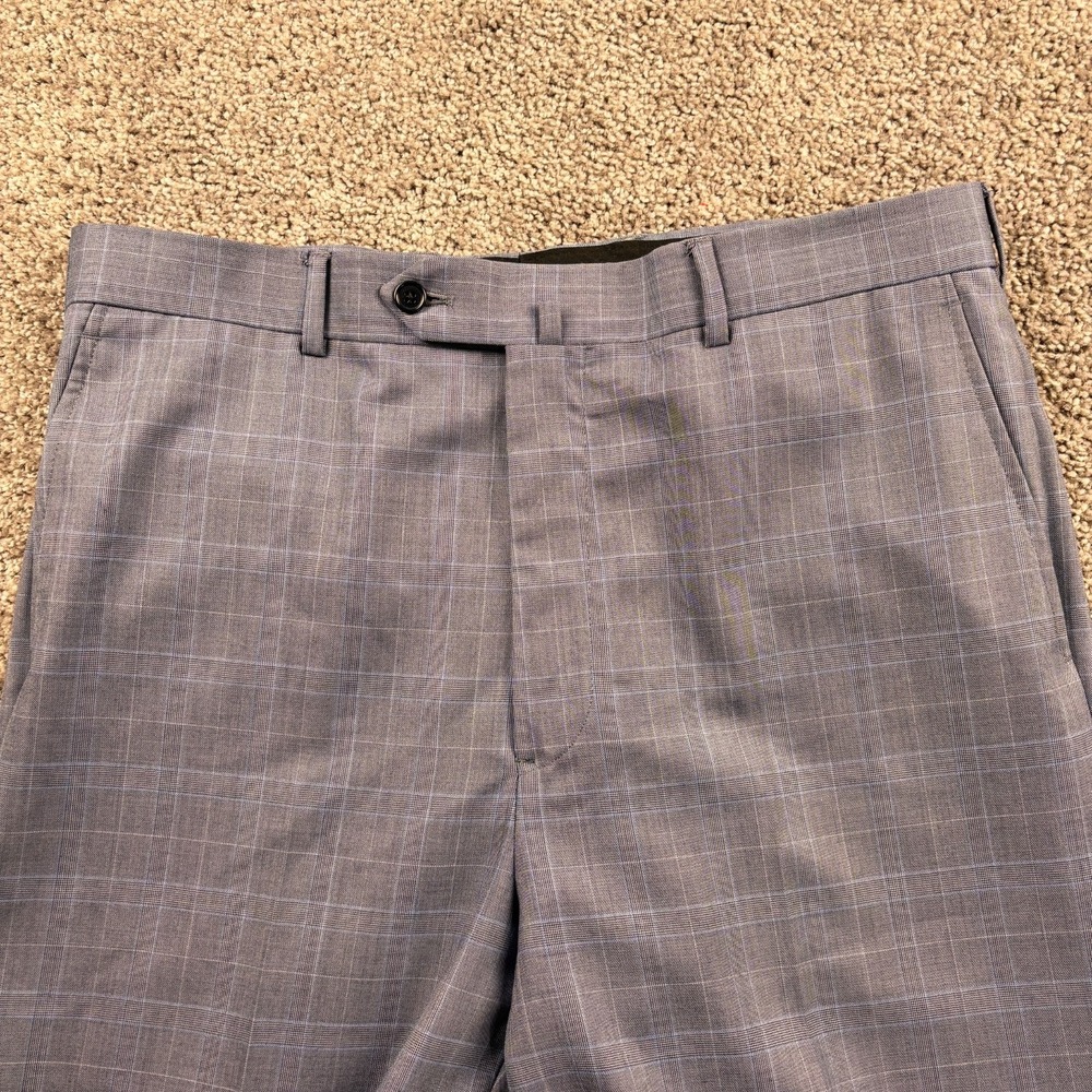 Brooks Brothers Pants 34x28 Gray Windowpane‎ Wool Dress Slacks Flat Front